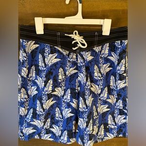 VINTAGE Ocean Pacific Board Shorts Mens 34 Blue Nylon‎ Surf Surfer Floral